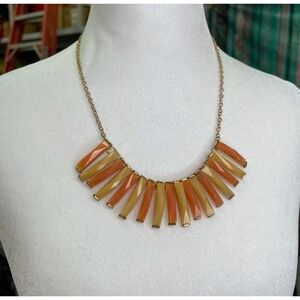 New York Company Gold Tone Beaded Choker Necklace Orange Beige